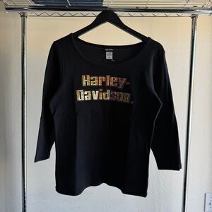 Harley-davidson Women's Black and Orange T-shirt